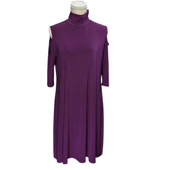 CLARA SUN WOO Dress Womens Small Purple Cold Shoulder Turtleneck Stretch Knit US - Picture 3 of 9